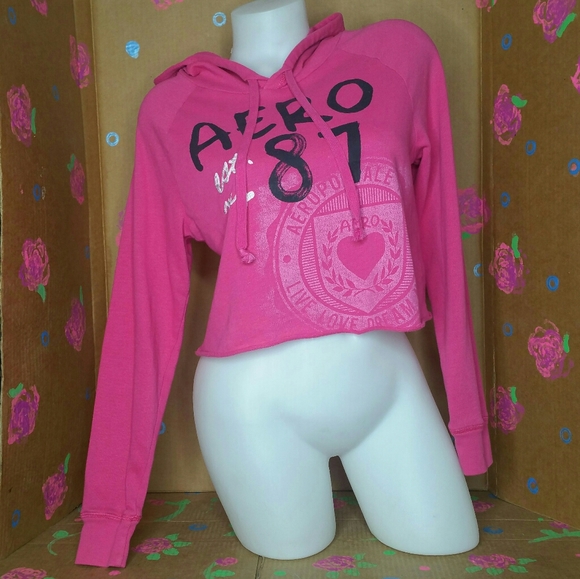 Aeropostale Pink Cropped Hooded Sweatshirt Size S - Picture 2 of 11